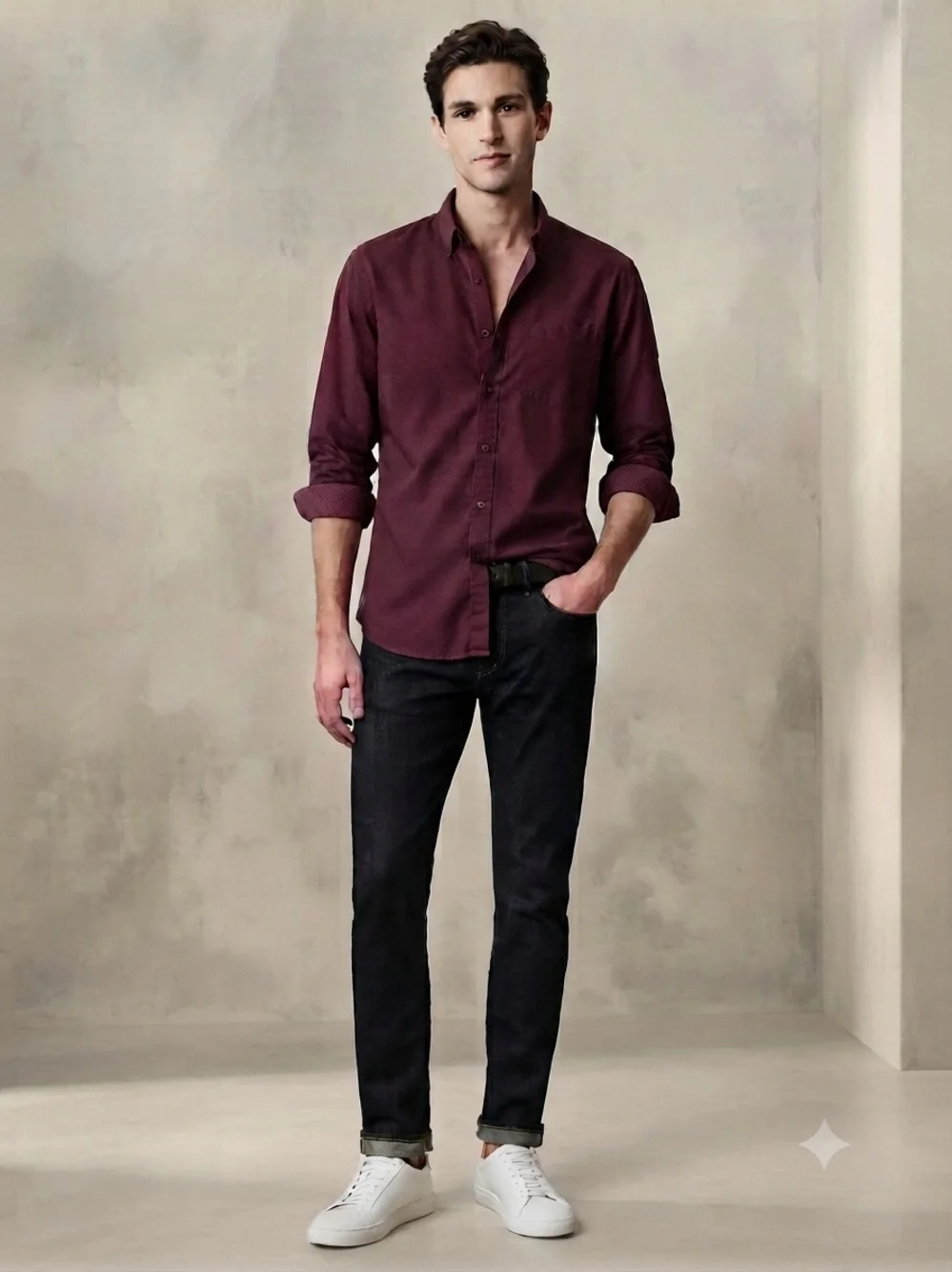 Banana Republic Maroon Organic Cotton Oxford Shirt Size L untucked office ready